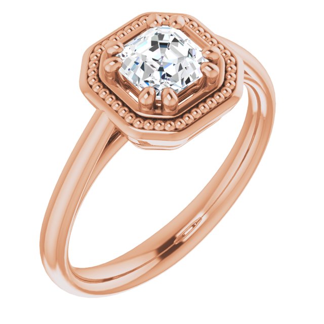 10K Rose Gold Customizable Asscher Cut Solitaire with Metallic Drops Halo Lookalike