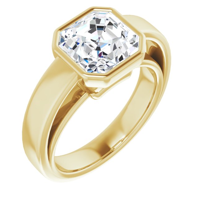 10K Yellow Gold Customizable Cathedral-Bezel Asscher Cut Solitaire with Wide Band