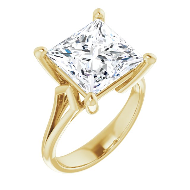 10K Yellow Gold Customizable Cathedral-Raised Princess/Square Cut Solitaire with Angular Chevron Split Band