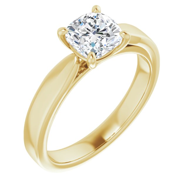 10K Yellow Gold Customizable Cushion Cut Cathedral Solitaire with Wide Tapered Band