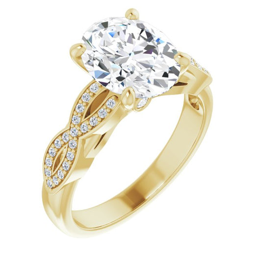 10K Yellow Gold Customizable Oval Cut Design featuring Infinity Pavé Band and Round-Bezel Peekaboos