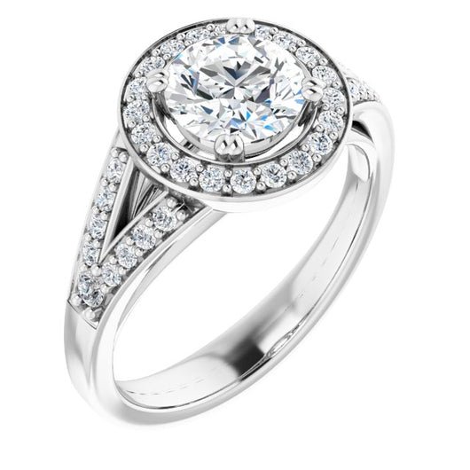 10K White Gold Customizable Cathedral-set Round Cut Style with Accented Split Band and Halo