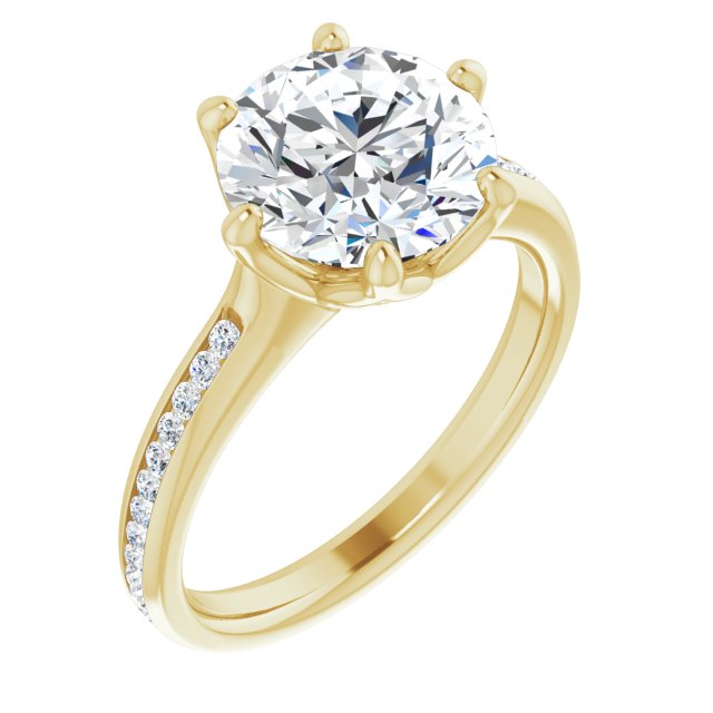 14K Yellow Gold Customizable 6-prong Round Cut Design with Round Channel Accents