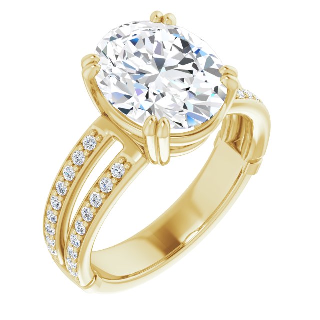 14K Yellow Gold Customizable Oval Cut Design featuring Split Band with Accents