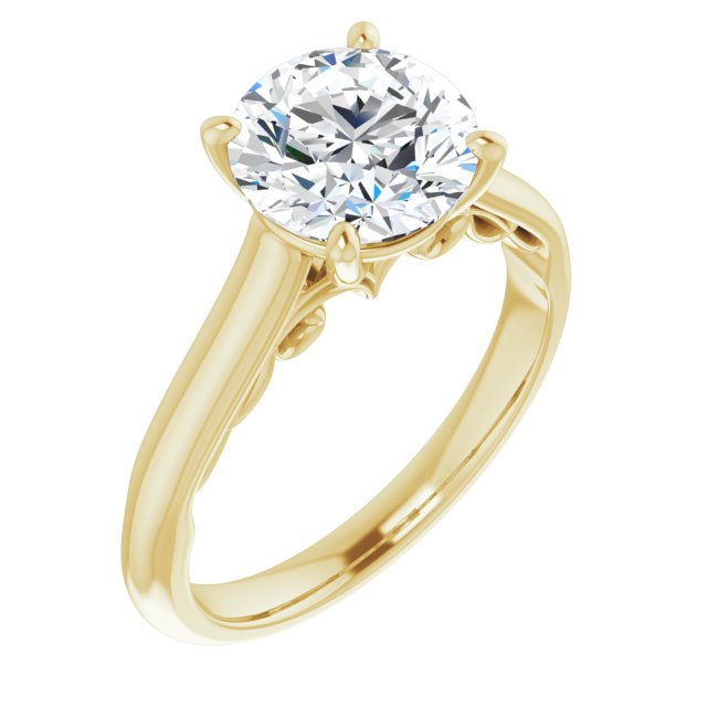 18K Yellow Gold Customizable Round Cut Cathedral Solitaire with Two-Tone Option Decorative Trellis 'Down Under'