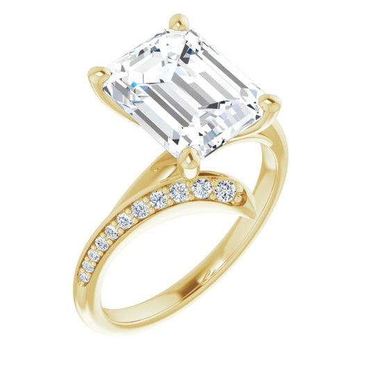 10K Yellow Gold Customizable Emerald/Radiant Cut Style with Artisan Bypass and Shared Prong Band