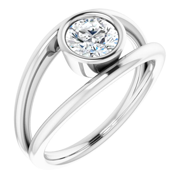 10K White Gold Customizable Bezel-set Round Cut Style with Wide Tapered Split Band