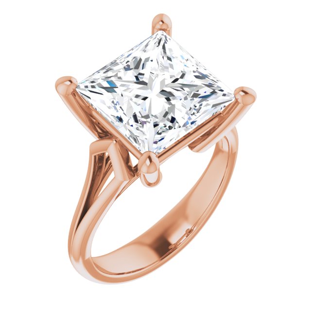10K Rose Gold Customizable Cathedral-Raised Princess/Square Cut Solitaire with Angular Chevron Split Band
