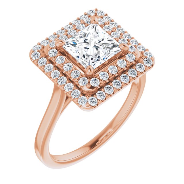 10K Rose Gold Customizable Cathedral-set Princess/Square Cut Design with Double Halo