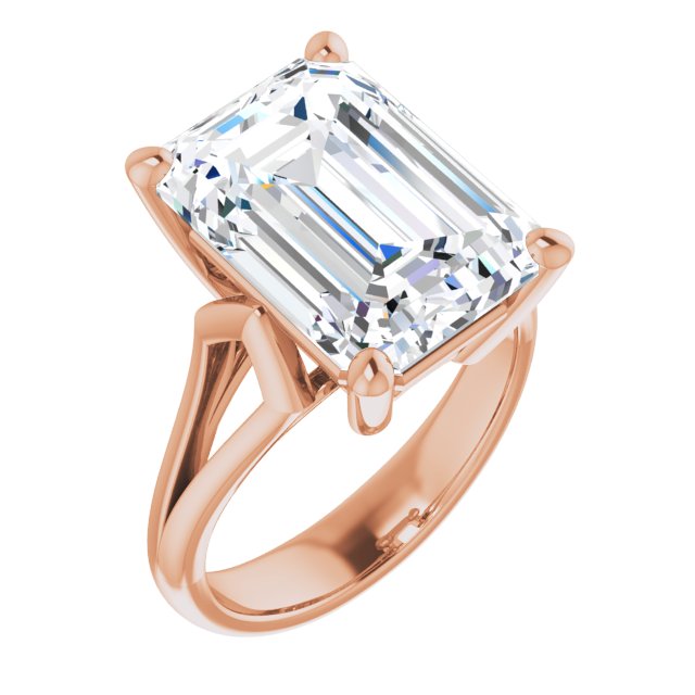 10K Rose Gold Customizable Cathedral-Raised Emerald/Radiant Cut Solitaire with Angular Chevron Split Band