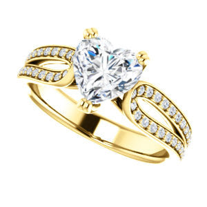 Cubic Zirconia Engagement Ring- The Monet (Customizable Heart Cut Design with Wide Split-Pavé Band)