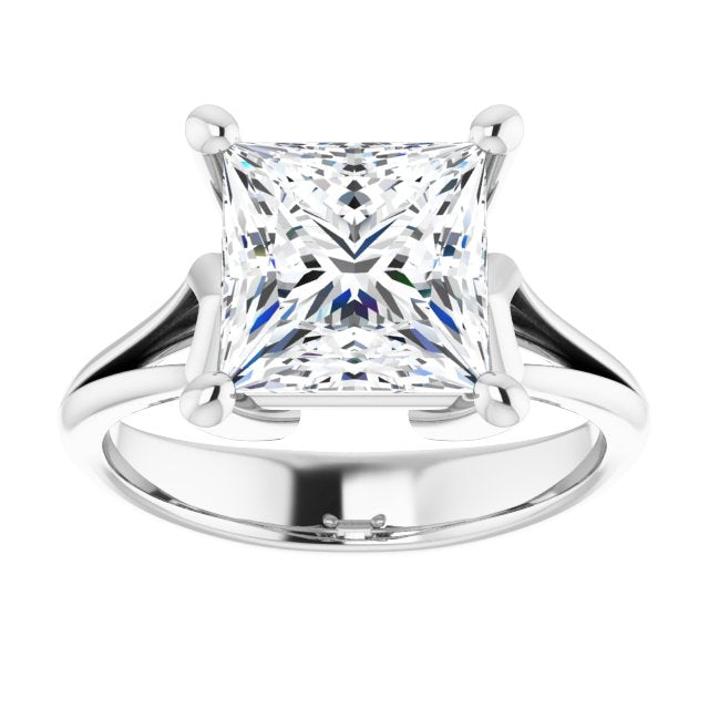 Cubic Zirconia Engagement Ring- The Frankie (Customizable Cathedral-Raised Princess/Square Cut Solitaire with Angular Chevron Split Band)