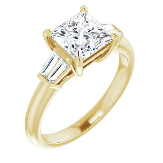10K Yellow Gold Customizable 5-stone Princess/Square Cut Style with Quad Tapered Baguettes