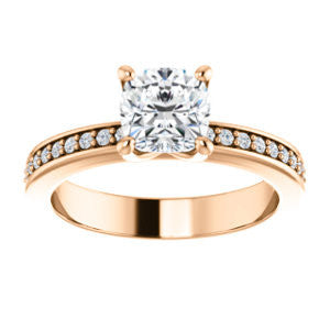 Cubic Zirconia Engagement Ring- The Tesha (Customizable Cushion Cut Design with Pavé Band & Euro Shank)