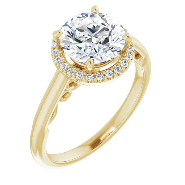 14K Yellow Gold Customizable Cathedral-Halo Round Cut Style featuring Sculptural Trellis