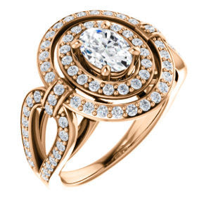 Cubic Zirconia Engagement Ring- The Jill (Oval Cut Double Halo with Ultrawide Split-Pavé Band)