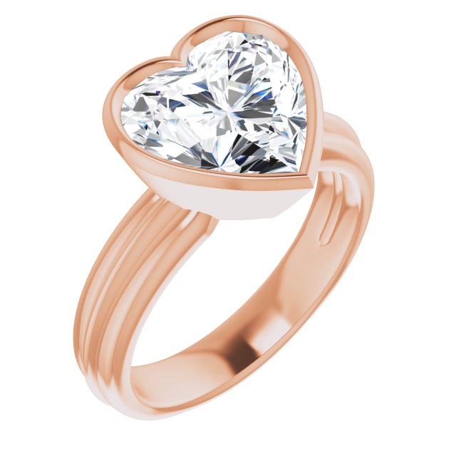 10K Rose Gold Customizable Bezel-set Heart Cut Solitaire with Grooved Band