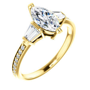 CZ Wedding Set, featuring The Hazel Rae engagement ring (Customizable Marquise Cut Design with Quad Baguette Accents and Pavé Band)