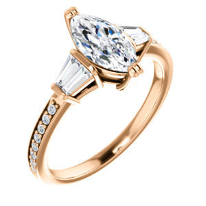 CZ Wedding Set, featuring The Hazel Rae engagement ring (Customizable Marquise Cut Design with Quad Baguette Accents and Pavé Band)