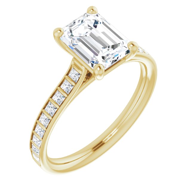 Cubic Zirconia Engagement Ring- The Gloria (Customizable Emerald Cut Style with Princess Channel Bar Setting)