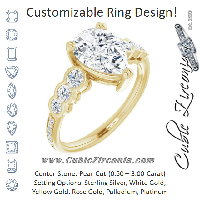 Cubic Zirconia Engagement Ring- The Jeanna (Customizable Pear Cut 7-stone Style Enhanced with Bezel Accents and Shared Prong Band)