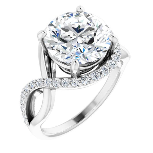 10K White Gold Customizable Round Cut Design with Semi-Accented Twisting Infinity Bypass Split Band and Half-Halo