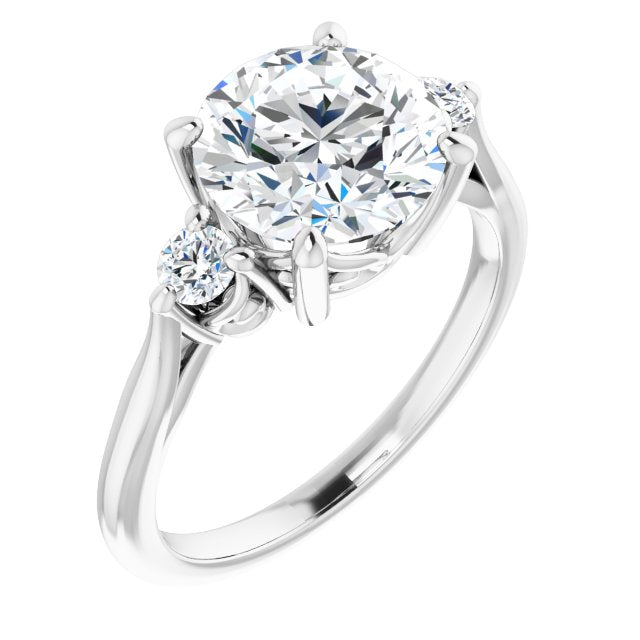 10K White Gold Customizable Three-stone Round Cut Design with Small Round Accents and Vintage Trellis/Basket