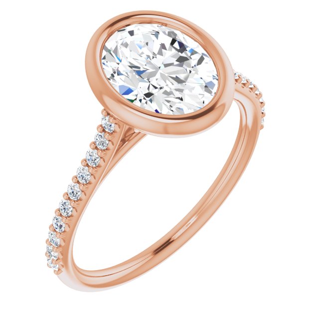 10K Rose Gold Customizable Bezel-set Oval Cut Style with Ultra-thin Pavé-Accented Band