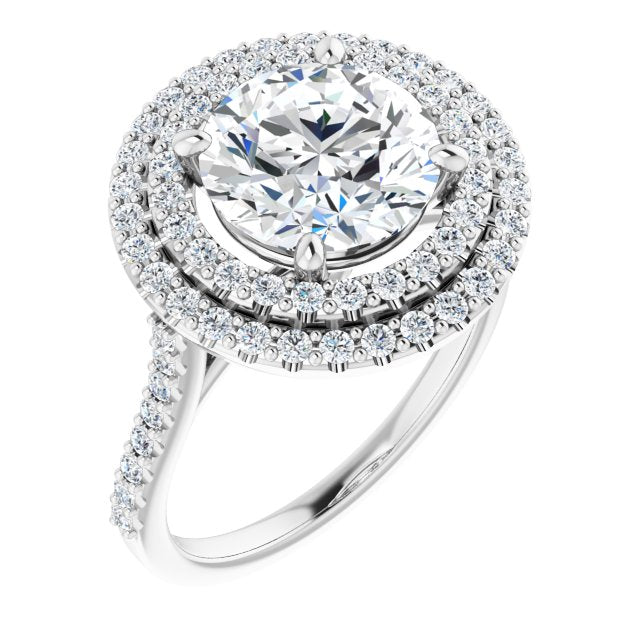 Platinum Customizable Double-Halo Round Cut Design with Accented Split Band