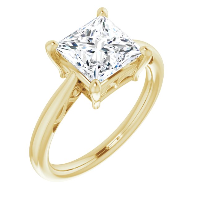 Cubic Zirconia Engagement Ring- The Abbey Ro (Customizable Princess/Square Cut Solitaire with 'Incomplete' Decorations)