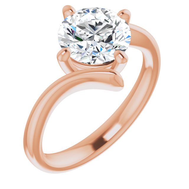 18K Rose Gold Customizable Round Cut Solitaire with Thin, Bypass-style Band