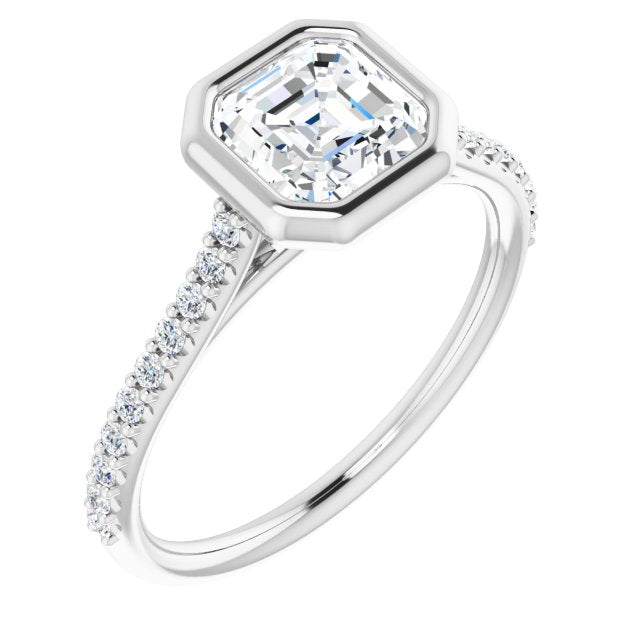 10K White Gold Customizable Bezel-set Asscher Cut Style with Ultra-thin Pavé-Accented Band