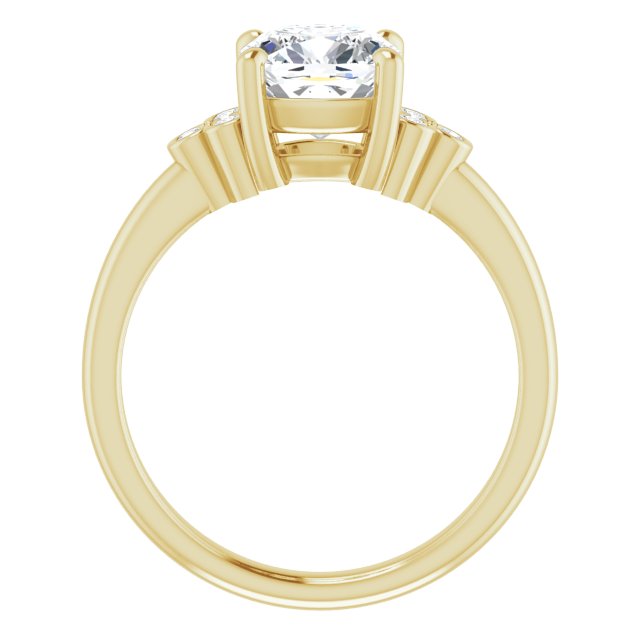Cubic Zirconia Engagement Ring- The Irene (Customizable 7-stone Cushion Cut Center with Round-Bezel Side Stones)