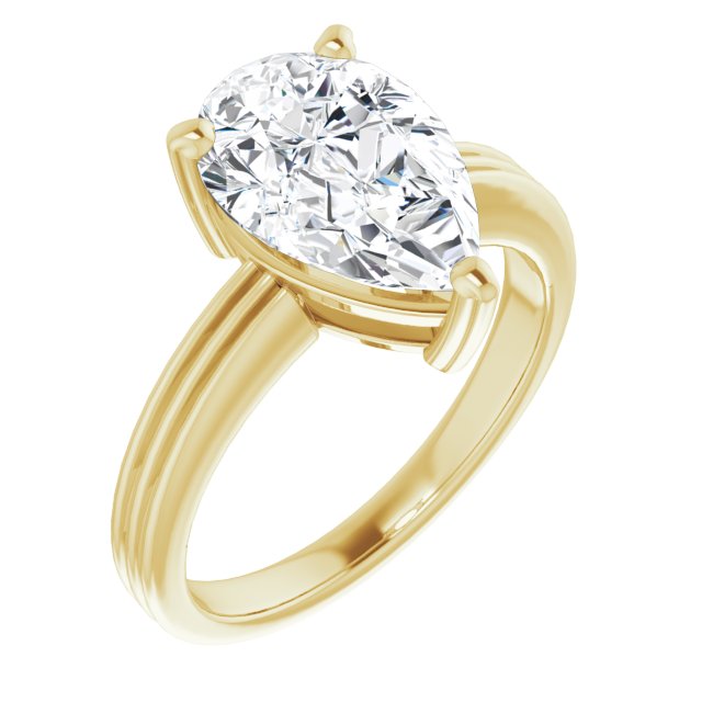 10K Yellow Gold Customizable Pear Cut Solitaire with Double-Grooved Band