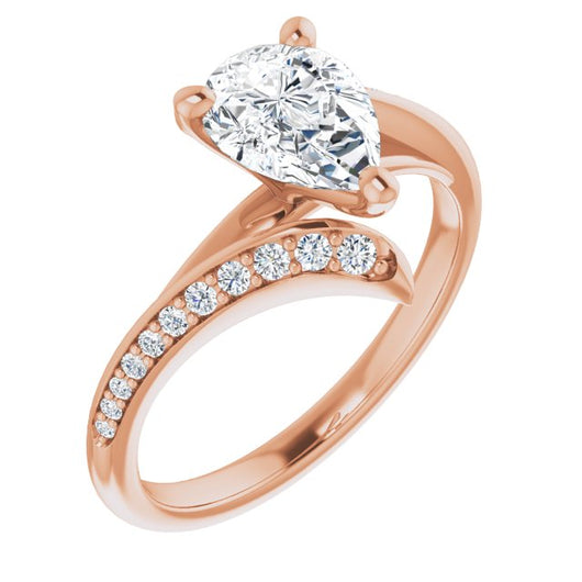 10K Rose Gold Customizable Pear Cut Style with Artisan Bypass and Shared Prong Band