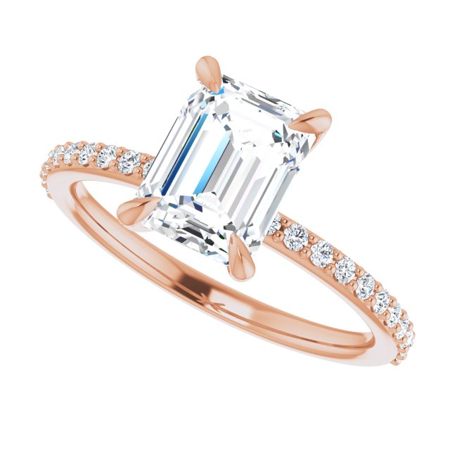Cubic Zirconia Engagement Ring- The Geraldine Lea (Customizable Emerald Cut Style with Delicate Pavé Band)