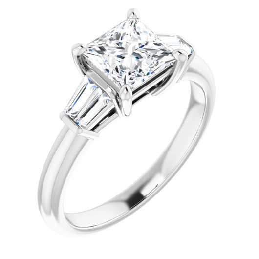 10K White Gold Customizable 5-stone Princess/Square Cut Style with Quad Tapered Baguettes
