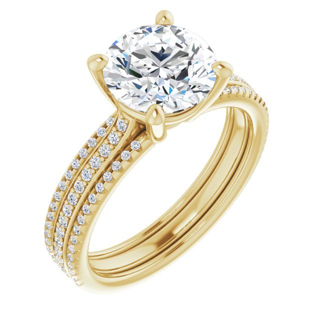 14K Yellow Gold Customizable Round Cut Center with Wide Pavé Accented Band