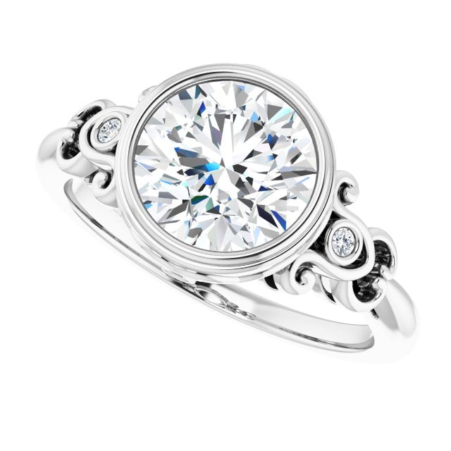 Cubic Zirconia Engagement Ring- The Viridiana (Customizable 5-stone Design with Round Cut Center and Quad Round-Bezel Accents)