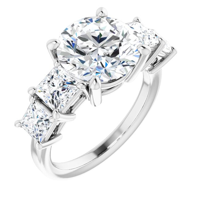 10K White Gold Customizable 5-stone Round Cut Style with Quad Princess-Cut Accents