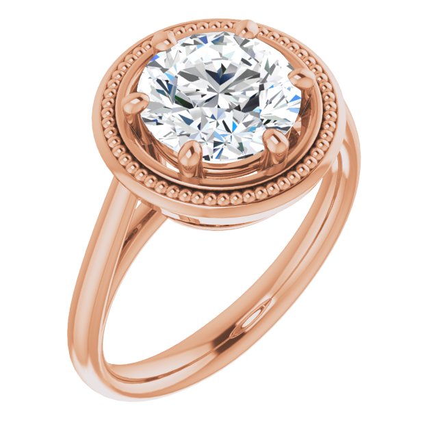 14K Rose Gold Customizable Round Cut Solitaire with Metallic Drops Halo Lookalike