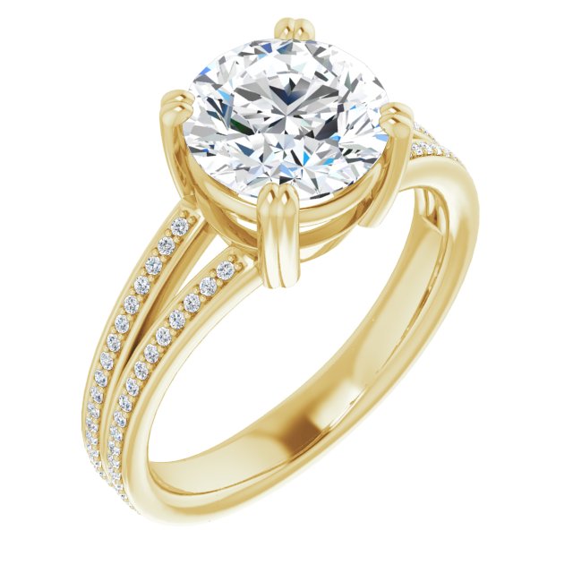 Cubic Zirconia Engagement Ring- The Carlotta (Customizable Round Cut Center with 100-stone* "Waterfall" Pavé Split Band)