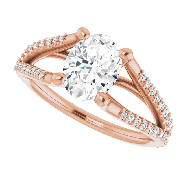 Cubic Zirconia Engagement Ring- The Addison (Customizable Cathedral-raised Oval Cut Center with Exquisite Accented Split-band)