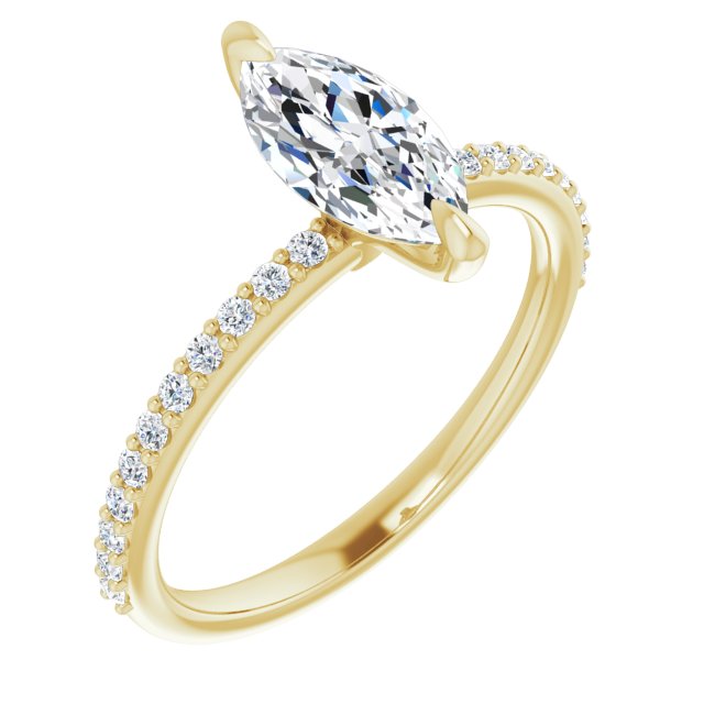 10K Yellow Gold Customizable Marquise Cut Style with Delicate Pavé Band