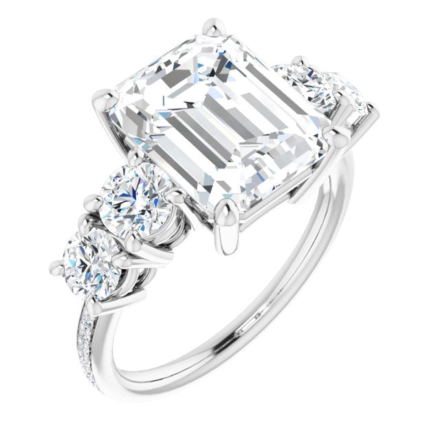 10K White Gold Customizable 5-stone Emerald/Radiant Cut Design Enhanced with Accented Band
