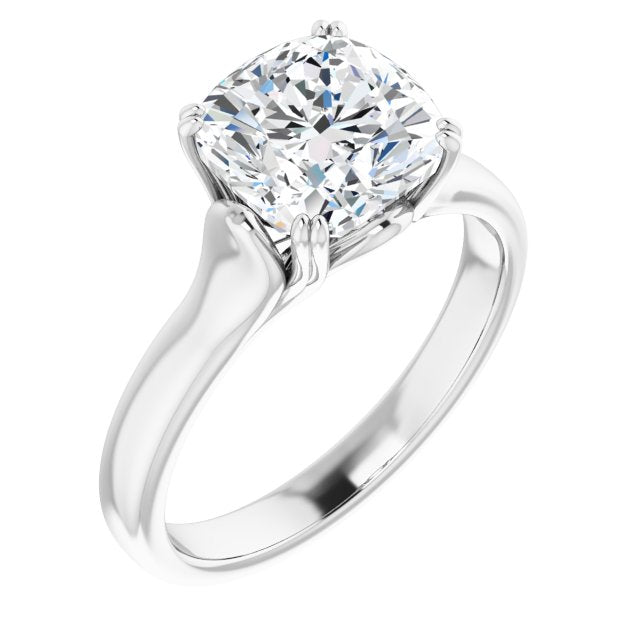 10K White Gold Customizable Cushion Cut Solitaire with Under-trellis Design