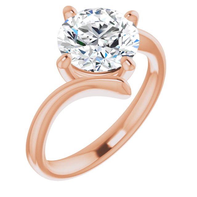 14K Rose Gold Customizable Round Cut Solitaire with Thin, Bypass-style Band