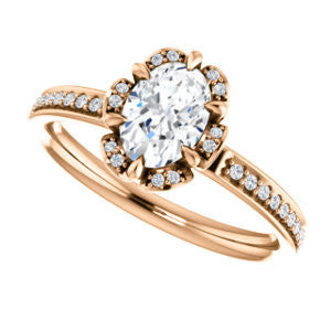 Cubic Zirconia Engagement Ring- The Rosie (Customizable Oval Cut Style with Floral-Inspired Halo and Extra-Thin Pavé Band)