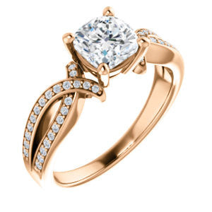 Cubic Zirconia Engagement Ring- The Tawny (Customizable Cushion Cut Bypass Pavé Split-Band with Twist)