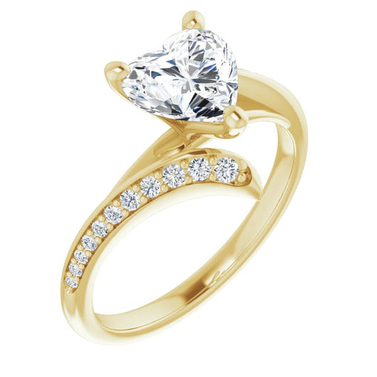 10K Yellow Gold Customizable Heart Cut Style with Artisan Bypass and Shared Prong Band